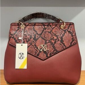 Christian Lacroix Red and Black Satchel Snakeskin Print NWT